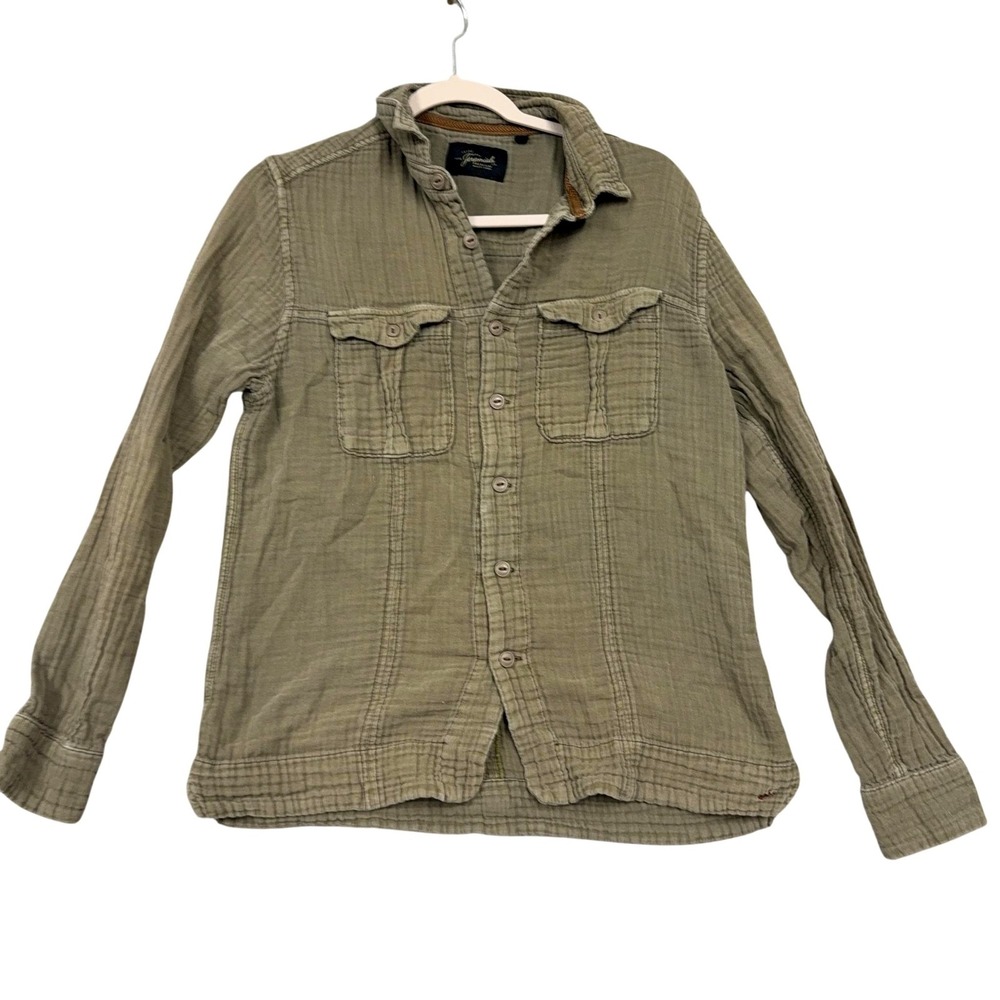Jeremiah Shirt Mens Medium Green Textured Cotton Button Up Long Sleeve Casual